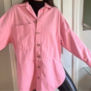 Pink Oversized Chore Jacket pink Zara long Shacket size M